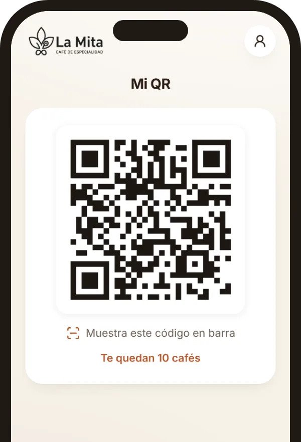 Código QR personal del cliente en La Mita App, listo para enseñar en barra